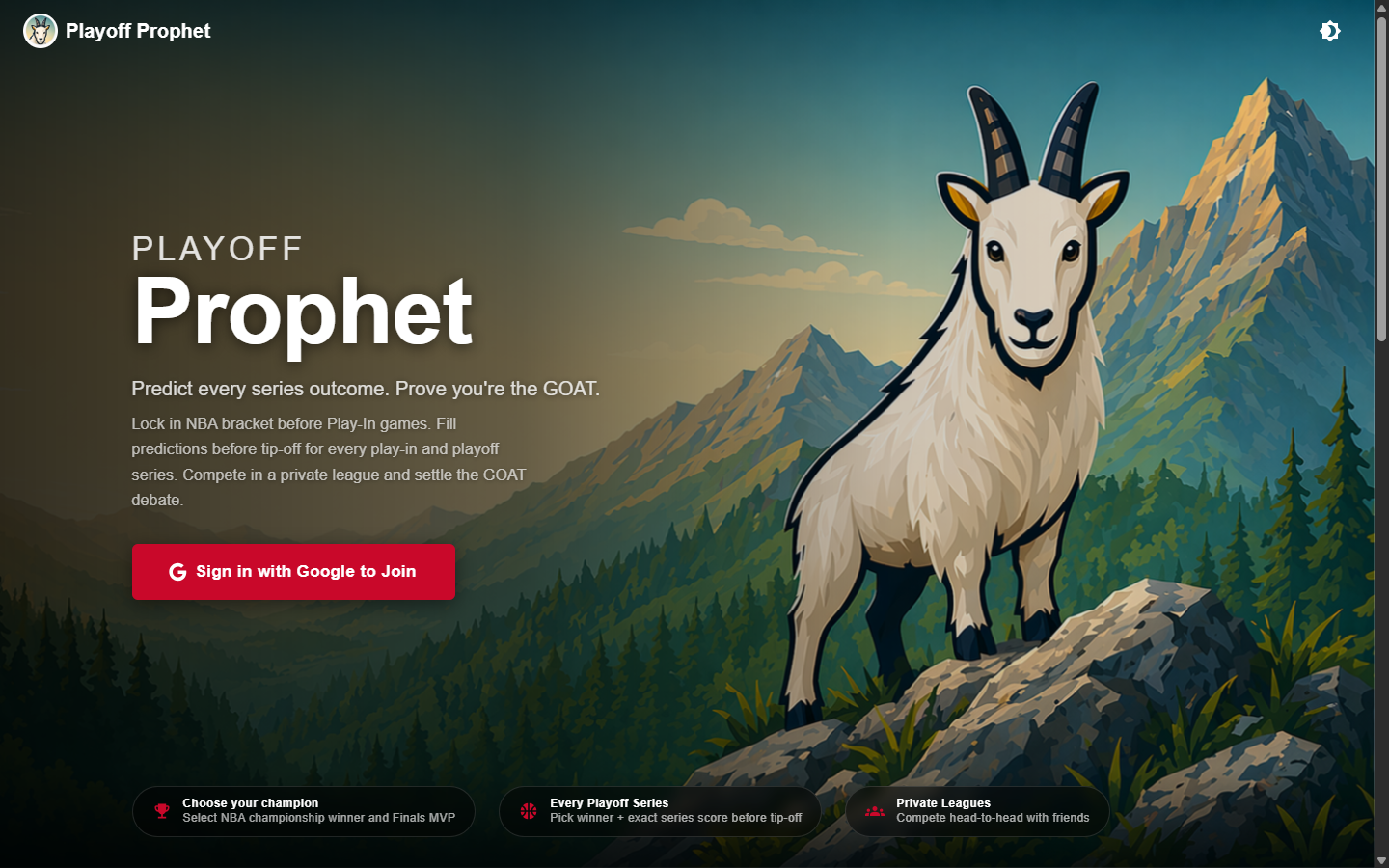Playoff Prophet landing page
